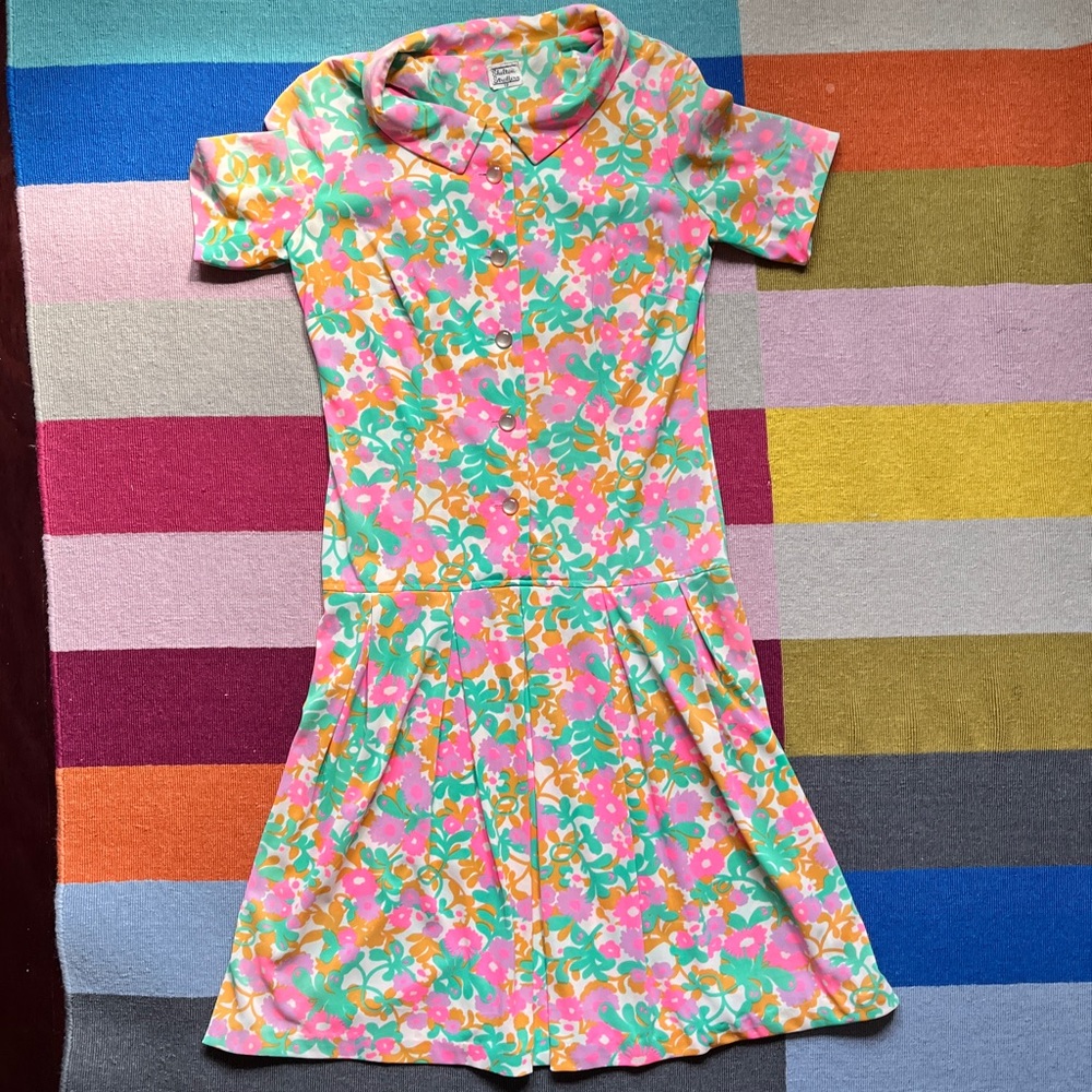 Vintage-Inspired Floral Fit & Flare Dress in Pink, Green & Yellow